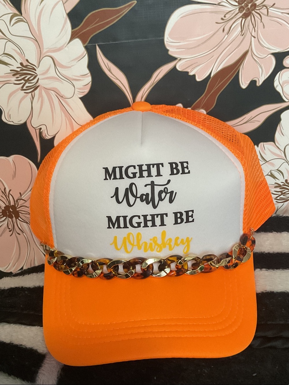 Orange "Might Be Water, Might Be Whiskey" Trucker Hat